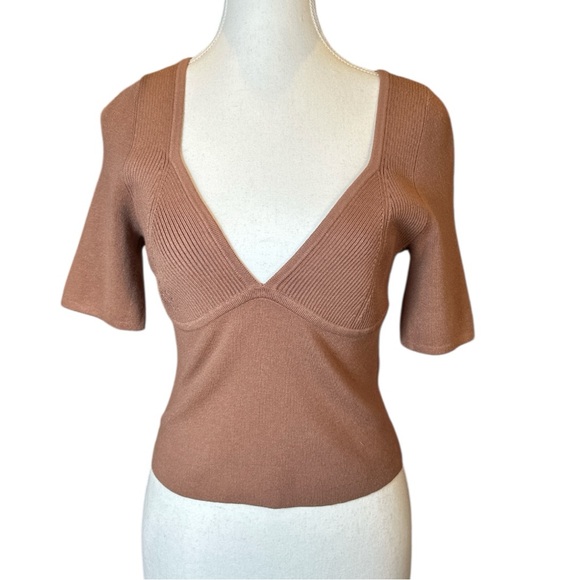 Free People Ribbed Knit V-Neck Short Sleeve Top - Picture 1 of 10